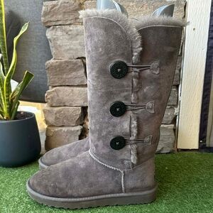 UGG Bailey Button Triplet II Gray Suede Women’s Winter Boots